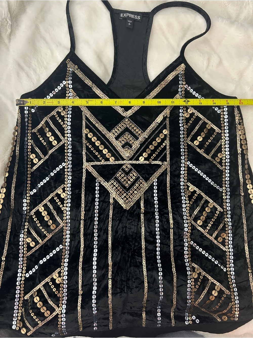 Express Black Tank Top with Gold & Silver Sequin Geometric Design - Picture 8 of 9
